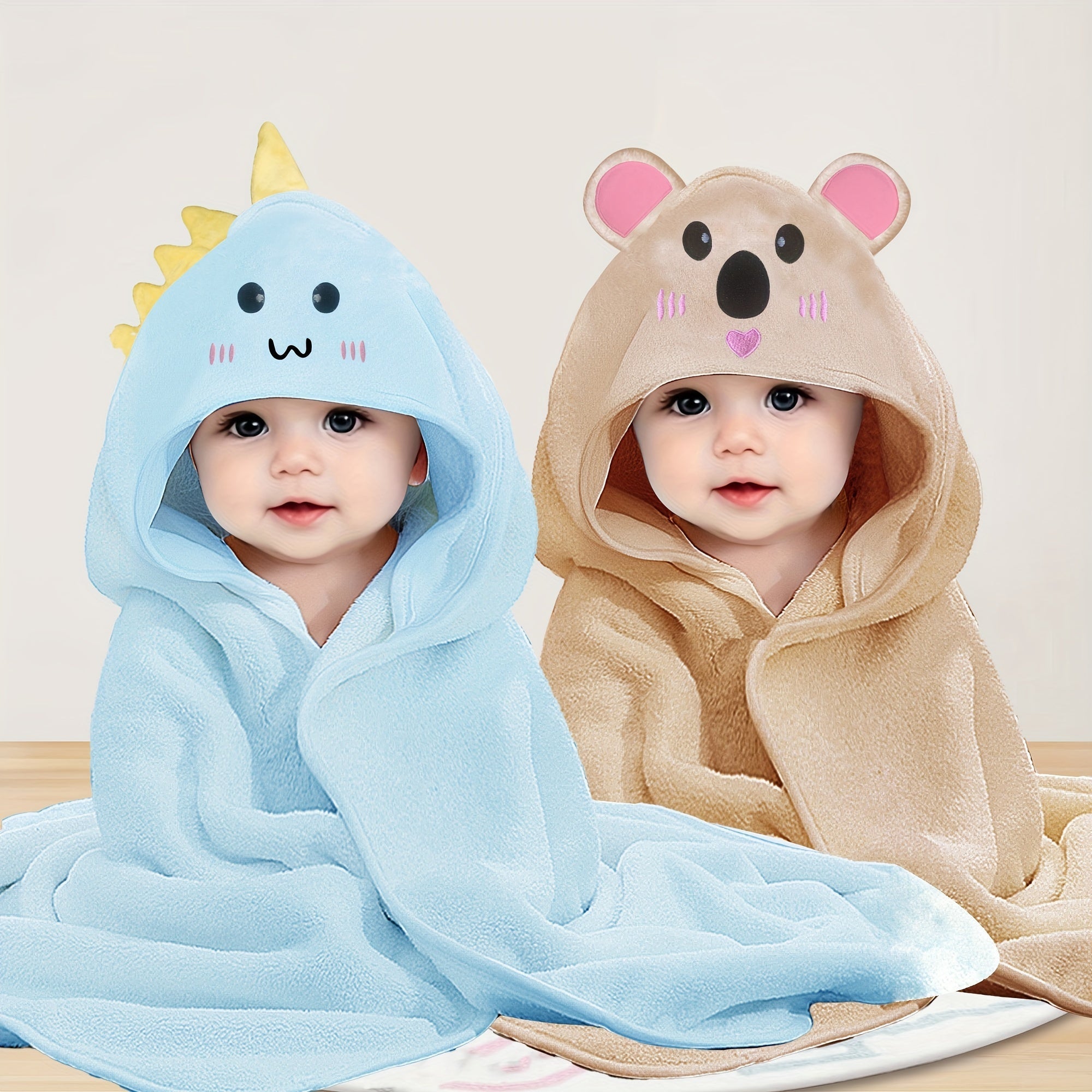 Kids Hooded Microfiber Bath Towels Set with Cartoon Animal Designs for Children