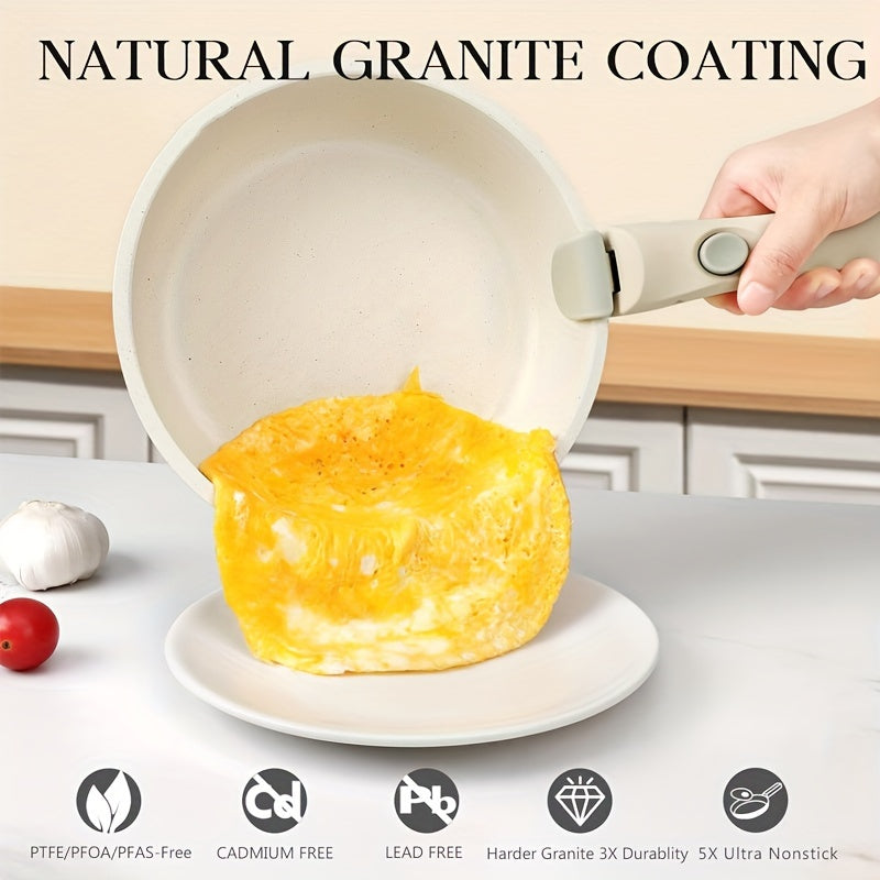 Juego de utensilios de cocina antiadherentes de 5 piezas en blanco con mangos removibles, apto para horno, apilable