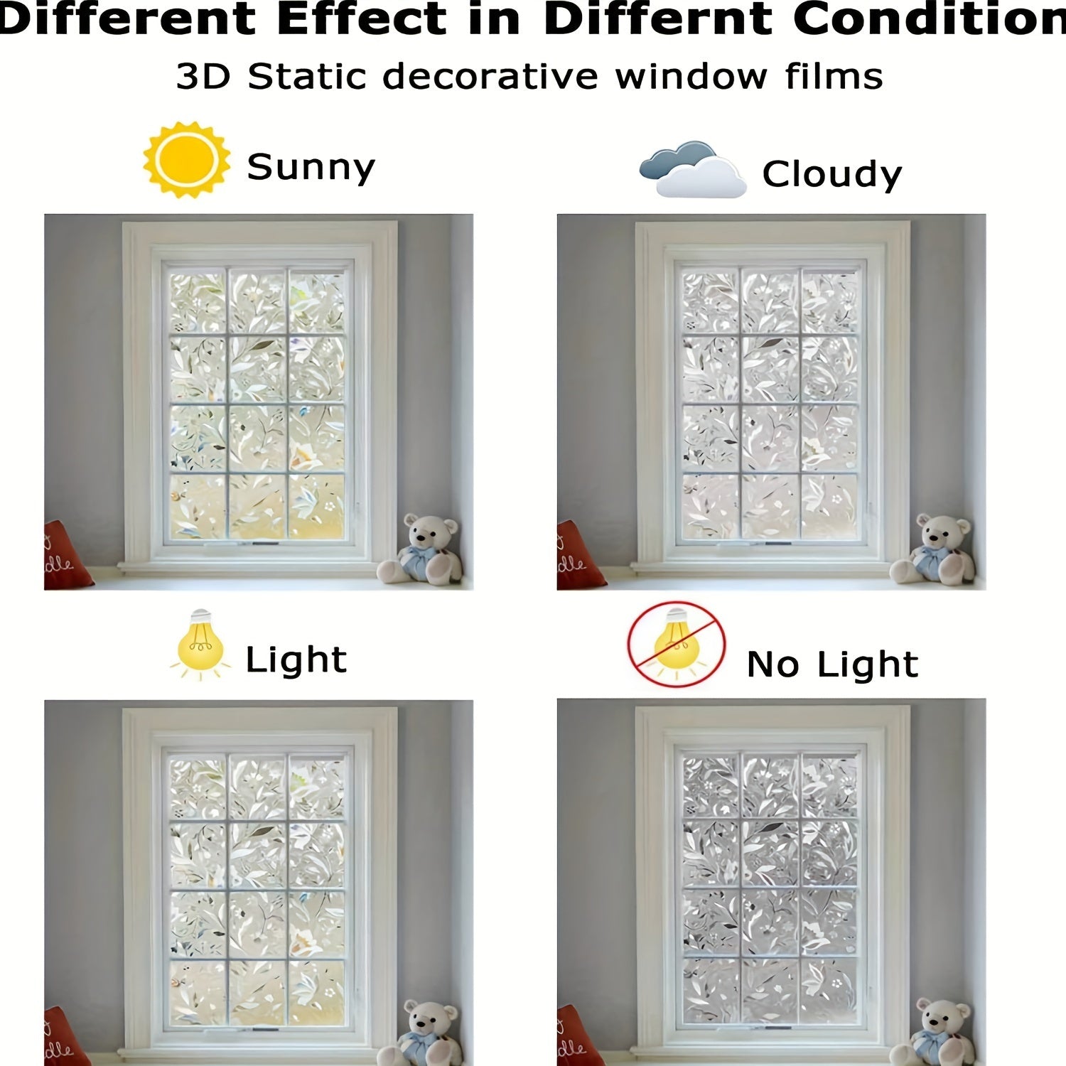 Electrostatic Non-Adhesive Glass Window Film with Tulip Pattern for Home Decor