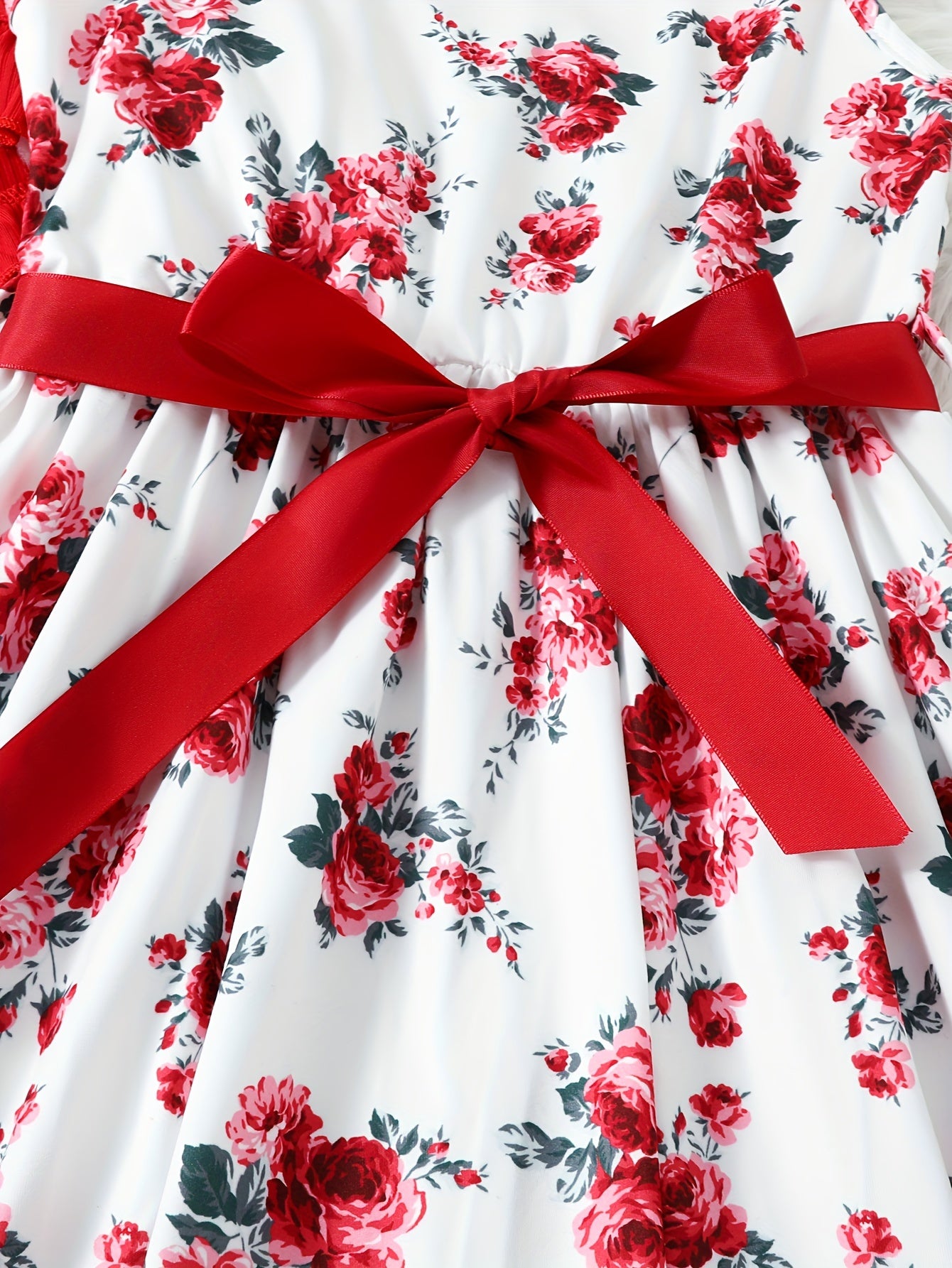 Girls' Spring Fall Floral Dress Set with Ruffle Hem and Crew Neck Top