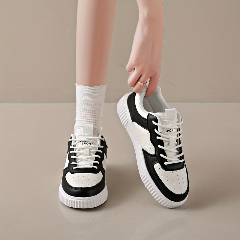 Women's Two-Tone Sneakers Black White Lightweight Casual Shoes