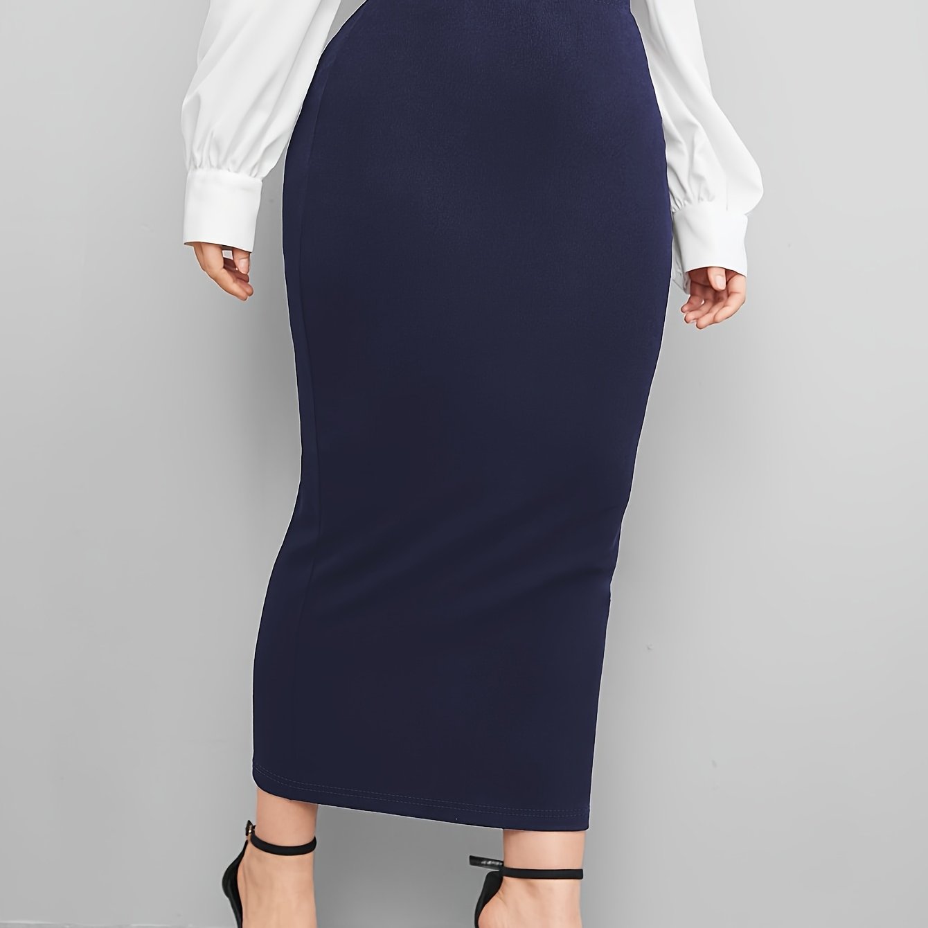 Women's Black Knit Pencil Skirt High Waist Slim Fit Fall Winter Office