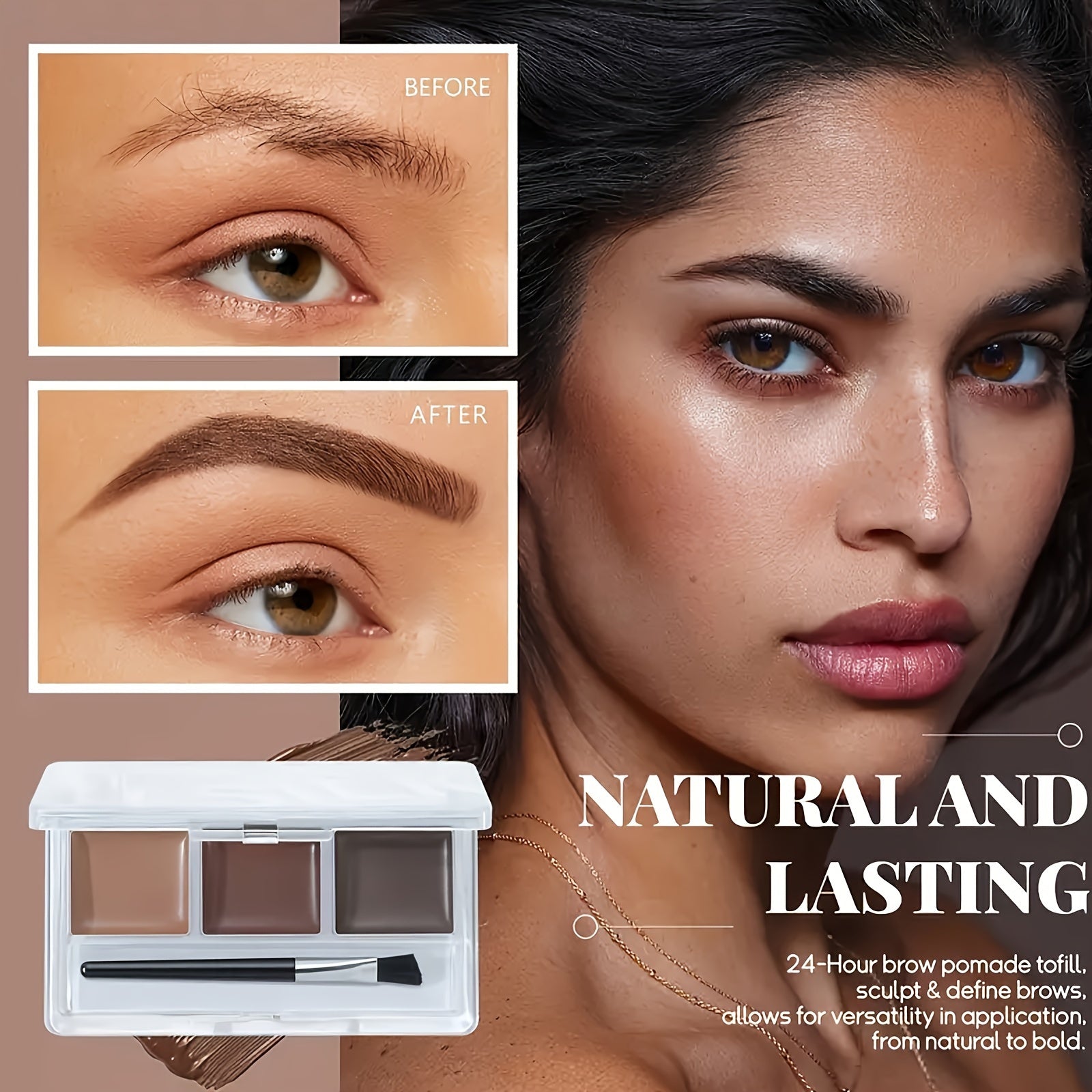 Женская помада для бровей 3-цветная водостойкая стойкая с кисточкой