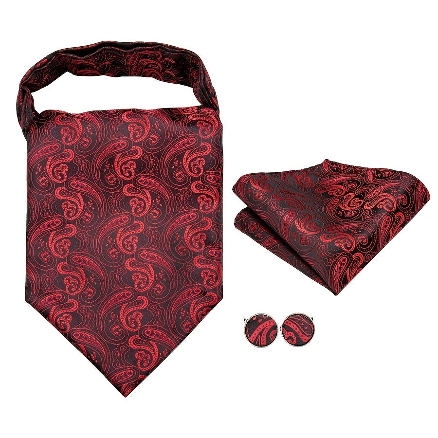 Men's Elegant Silk Paisley Attire Set with Tie Pocket Square Cufflinks for Weddings