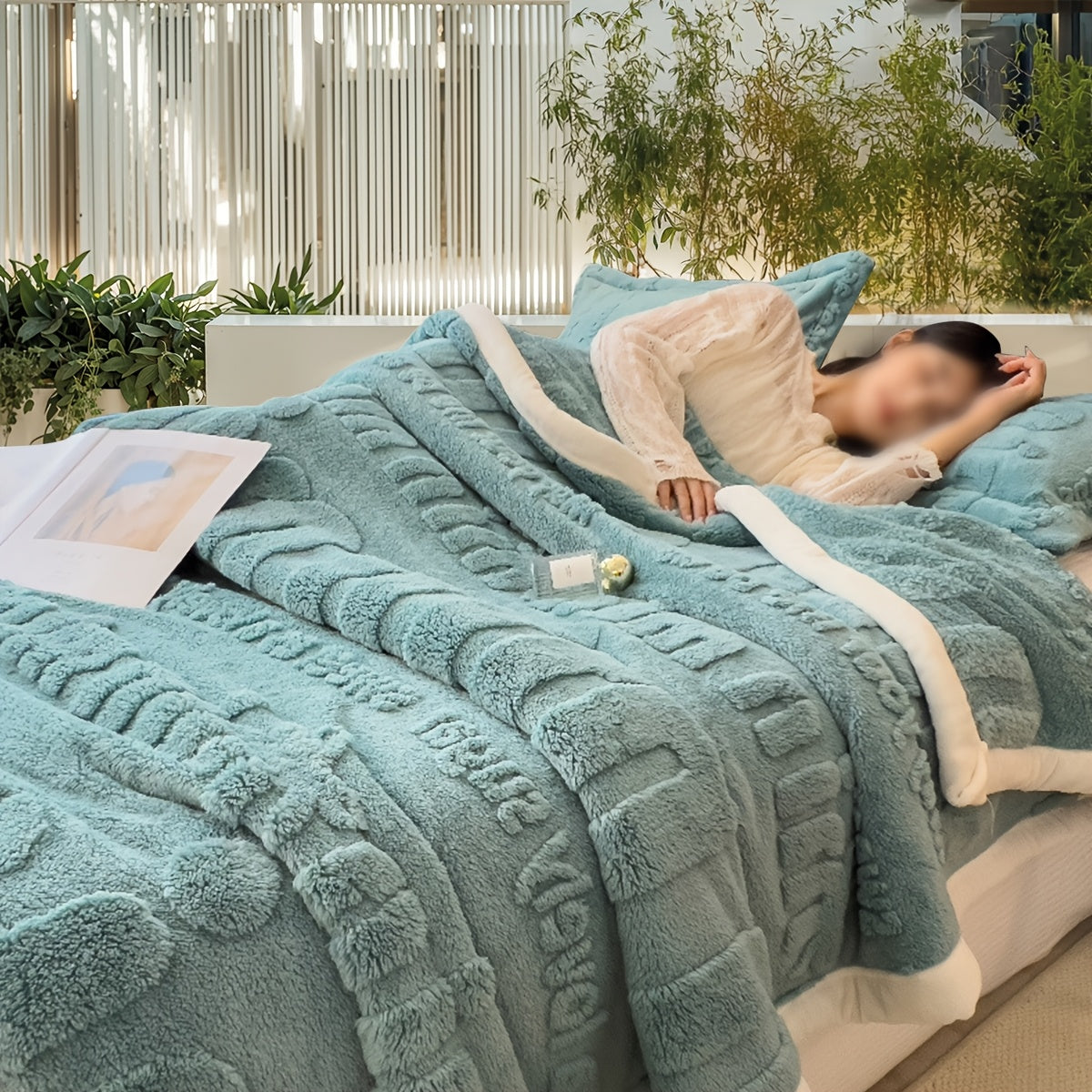 Cozy Winter Blanket Plush Fleece Throw Plain Weave Bed Camping Nap Shawl