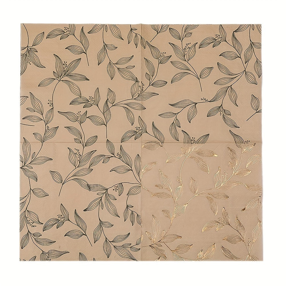 20 Golden Leaf Disposable Napkins 2-Ply Square 33cm for Parties Dinners Restaurants