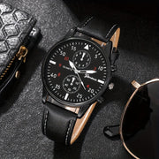 Men's Casual Quartz Watch Glasses Wallet Set Non-Waterproof Zinc Alloy Strap
