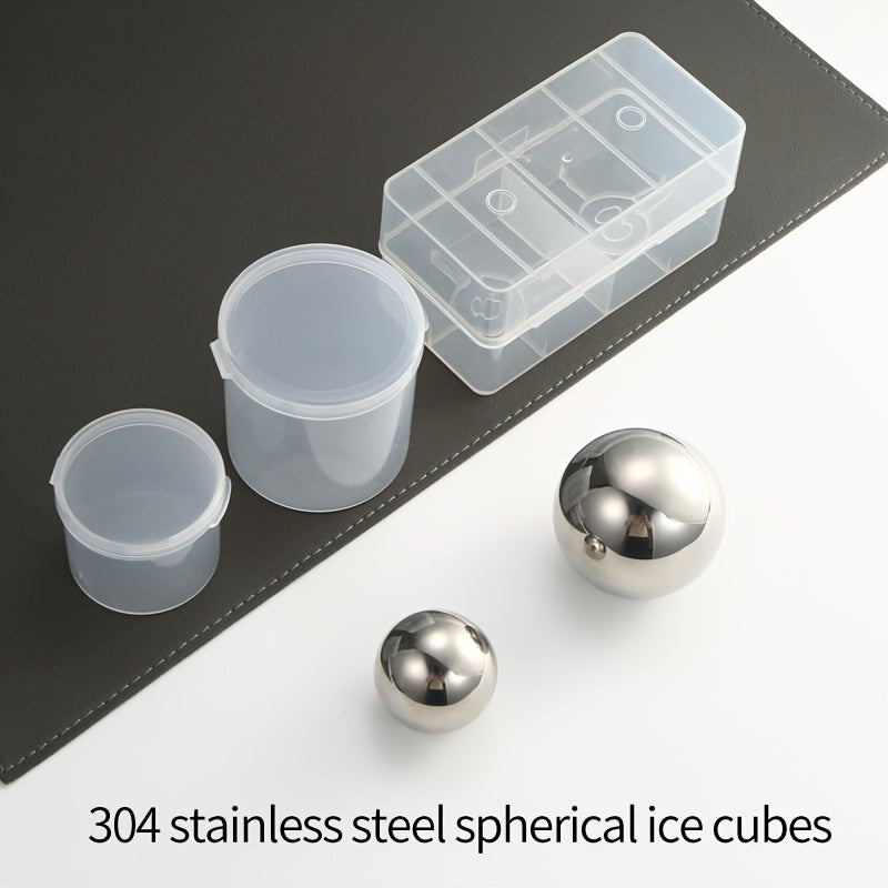 Set of 2 Stainless Steel Ice Cubes Spherical Frozen Whiskey Chilling Stones