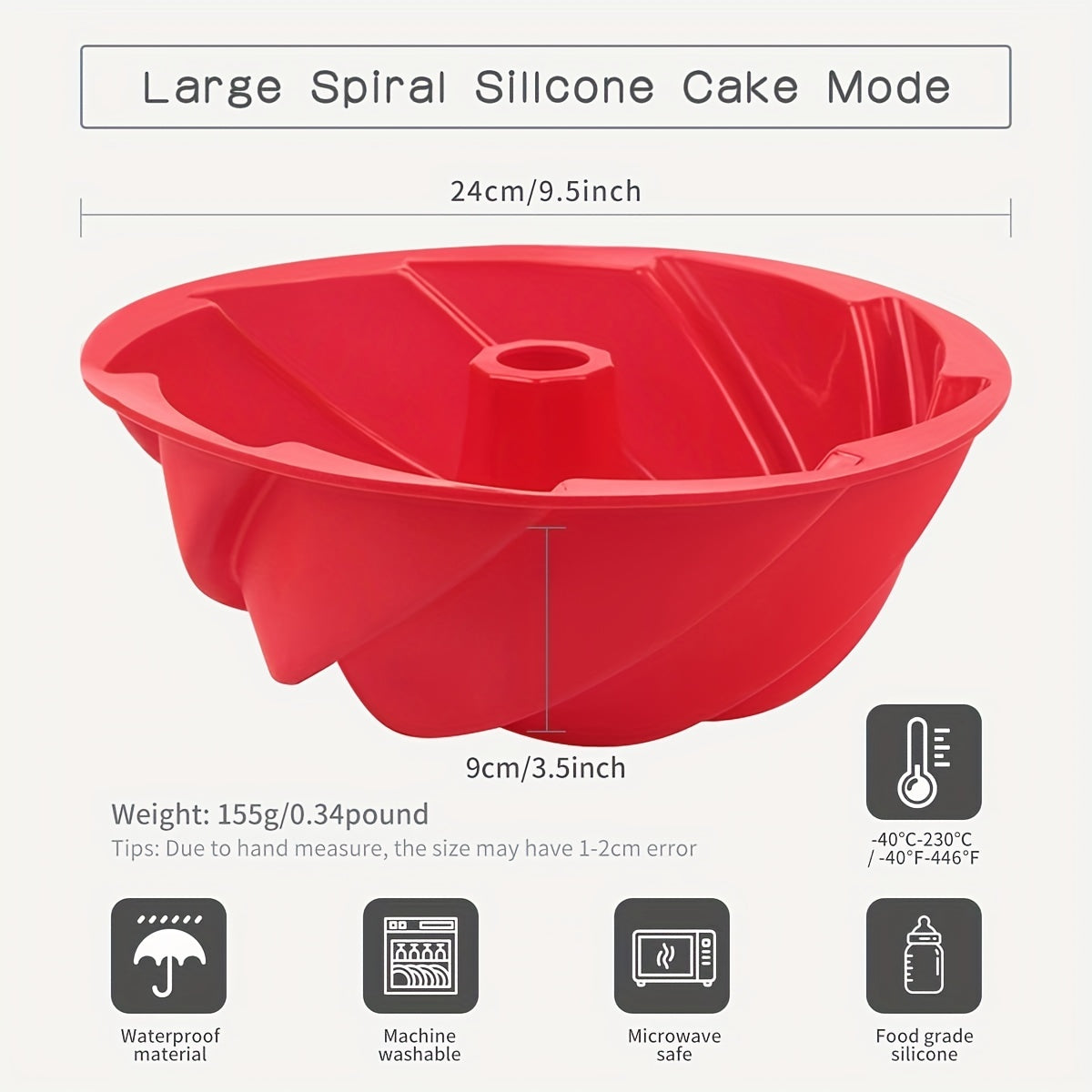 Silicone Cake Pan Spiral Design 24.13cm Nonstick for Gelatinas Breads