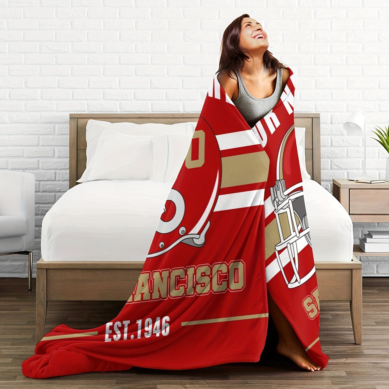 Personalized San Francisco Football Blanket Custom Name Throw for Bed Sofa Cozy Flannel