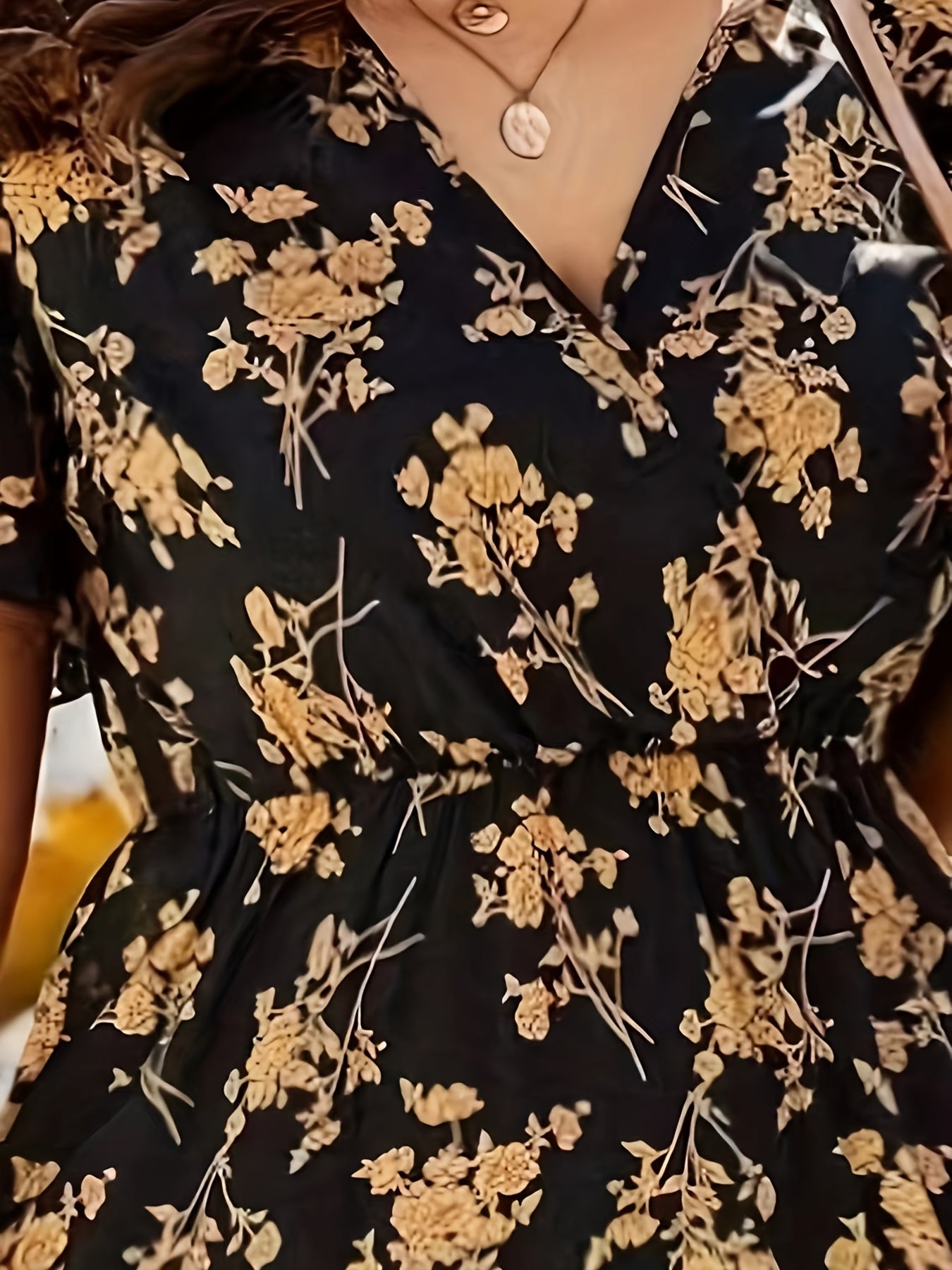 Blue Floral Midi Dress with Flutter Sleeves Surplice Neck for Women