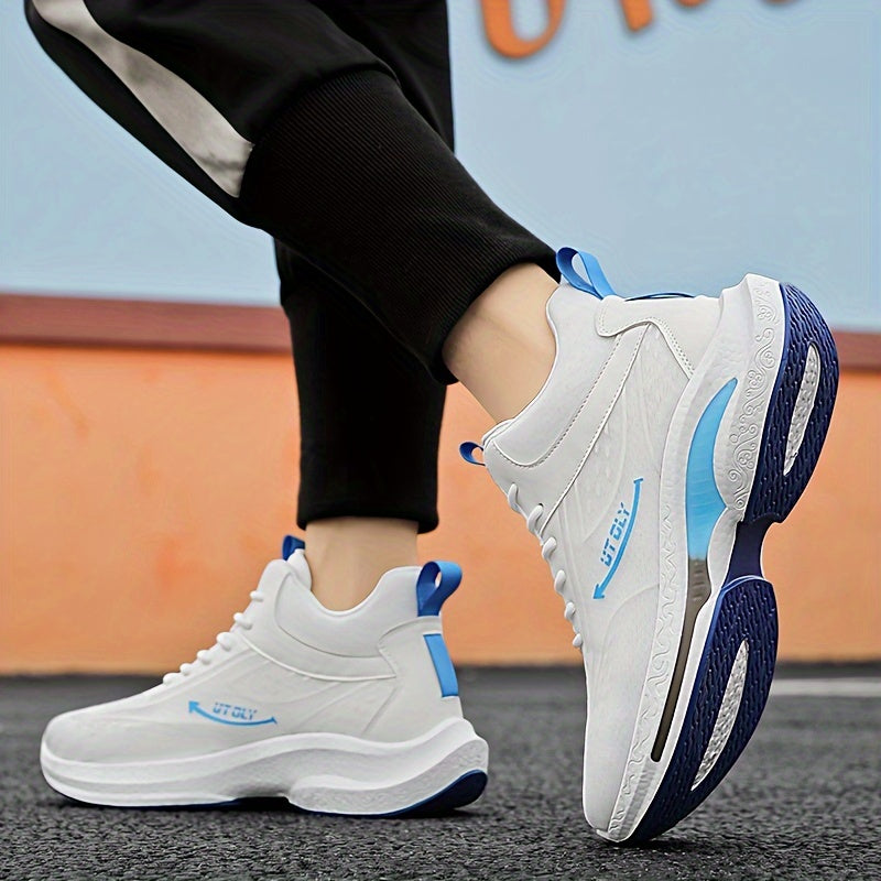 Men's Blue and White High-Top Athletic Sneakers Breathable Fabric PVC Sole EVA Insole Casual Outdoor
