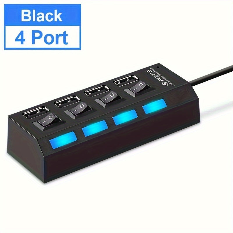 USB 2.0 Hub 7 Ports or 4 Ports with LED Light and Independent Power Switch for Data Transfer
