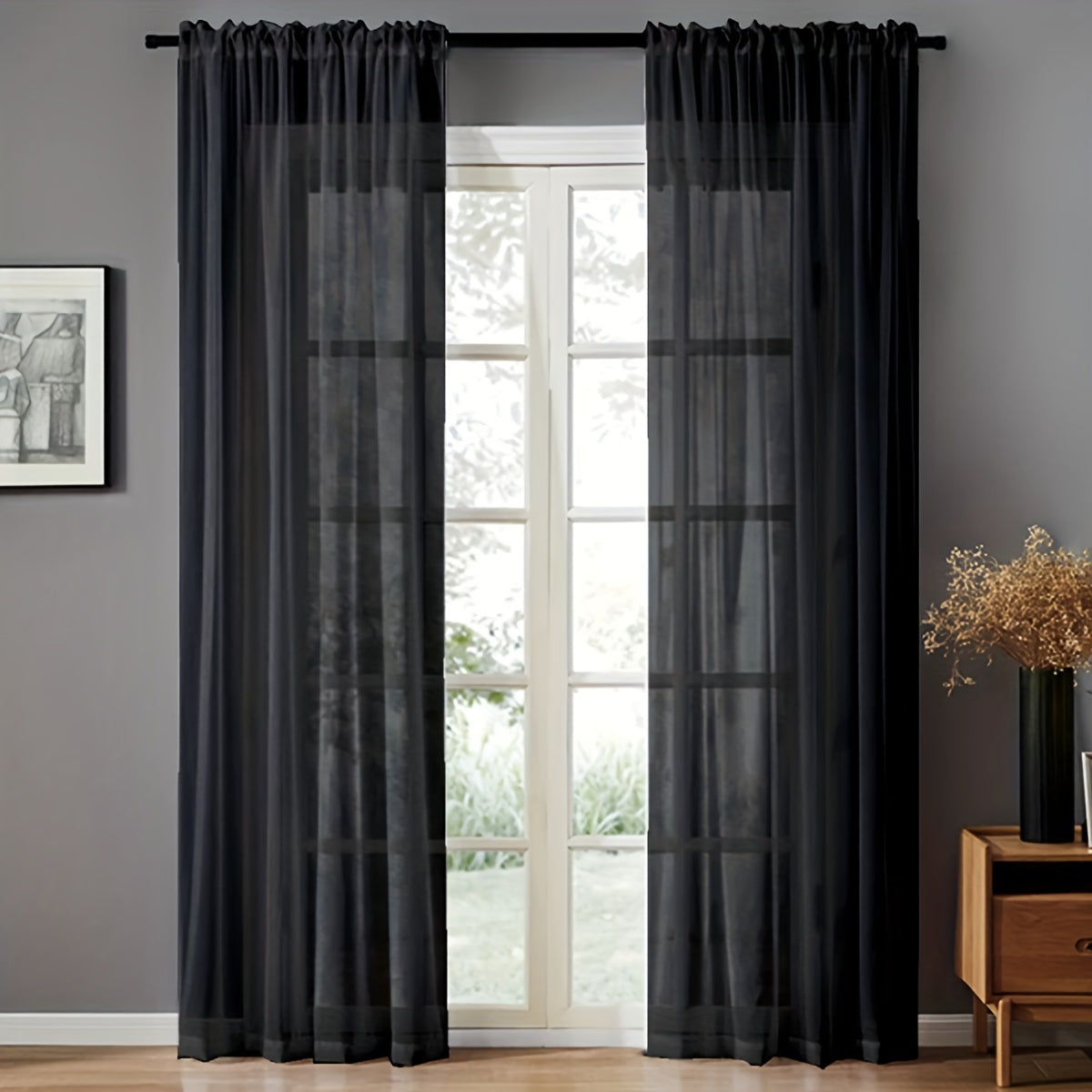 Pair of Sheer Voile Curtains with Rod Pocket for Kitchen Bedroom Living Room