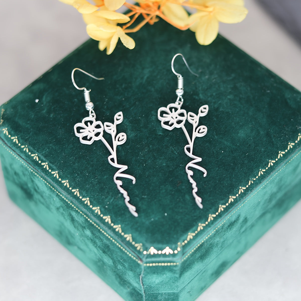 Women's Stainless Steel Flower Dangle Earrings Personalized Valentine's Day Gift