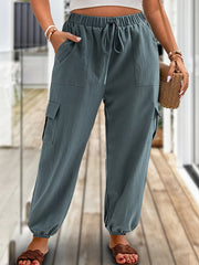 Plus-Size Women's Cargo Pants Soft Non-Stretch Fabric Elastic Waist Autumn Trousers