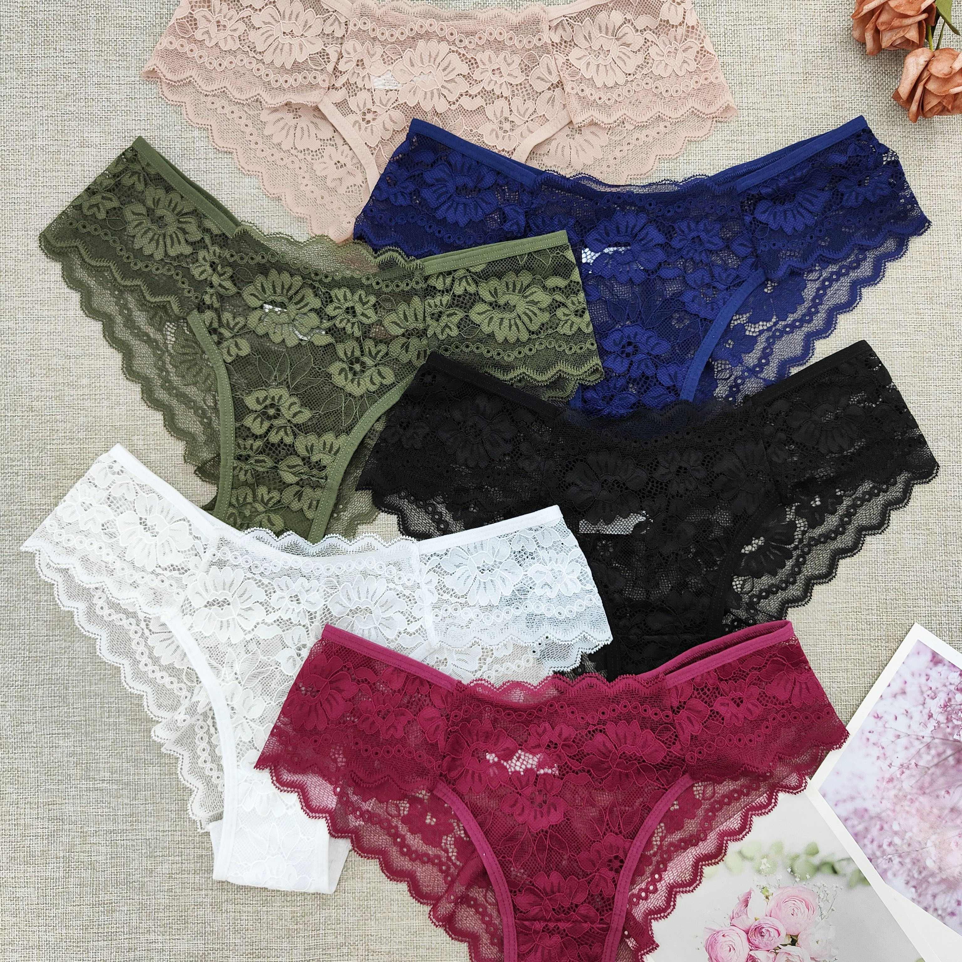 Women's Lace Triangle Underwear 6-Pack Semi-Sheer Solid Color Panties