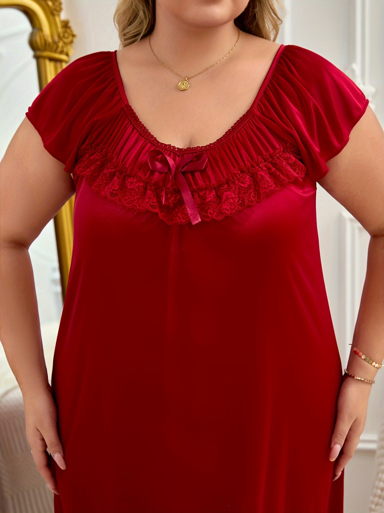 Women's Pajama Dress with Bow Tie Long Sleepwear Soft Fabric