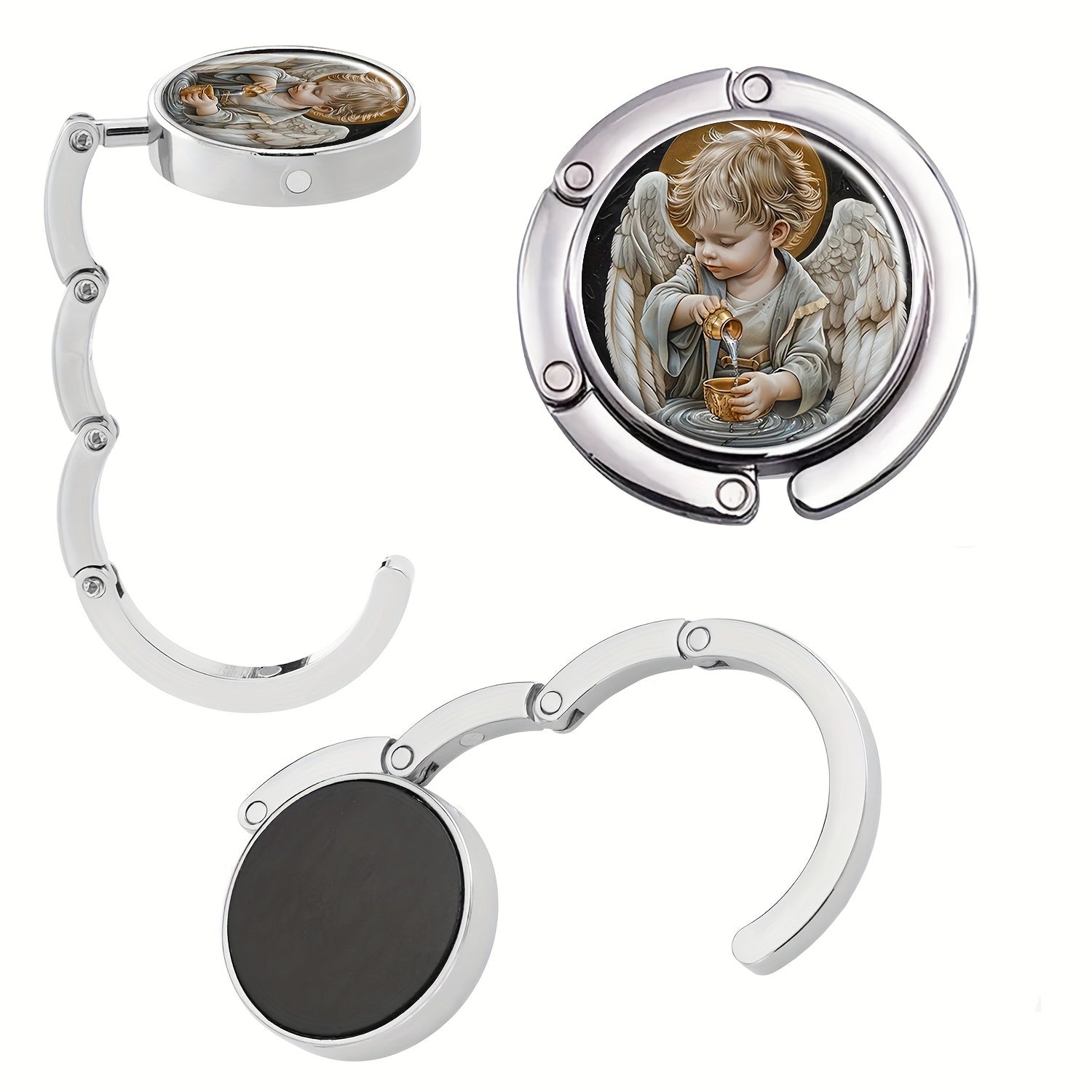 Compact Folding Angel Boy Handbag Hook for Travel and On-the-Go Use