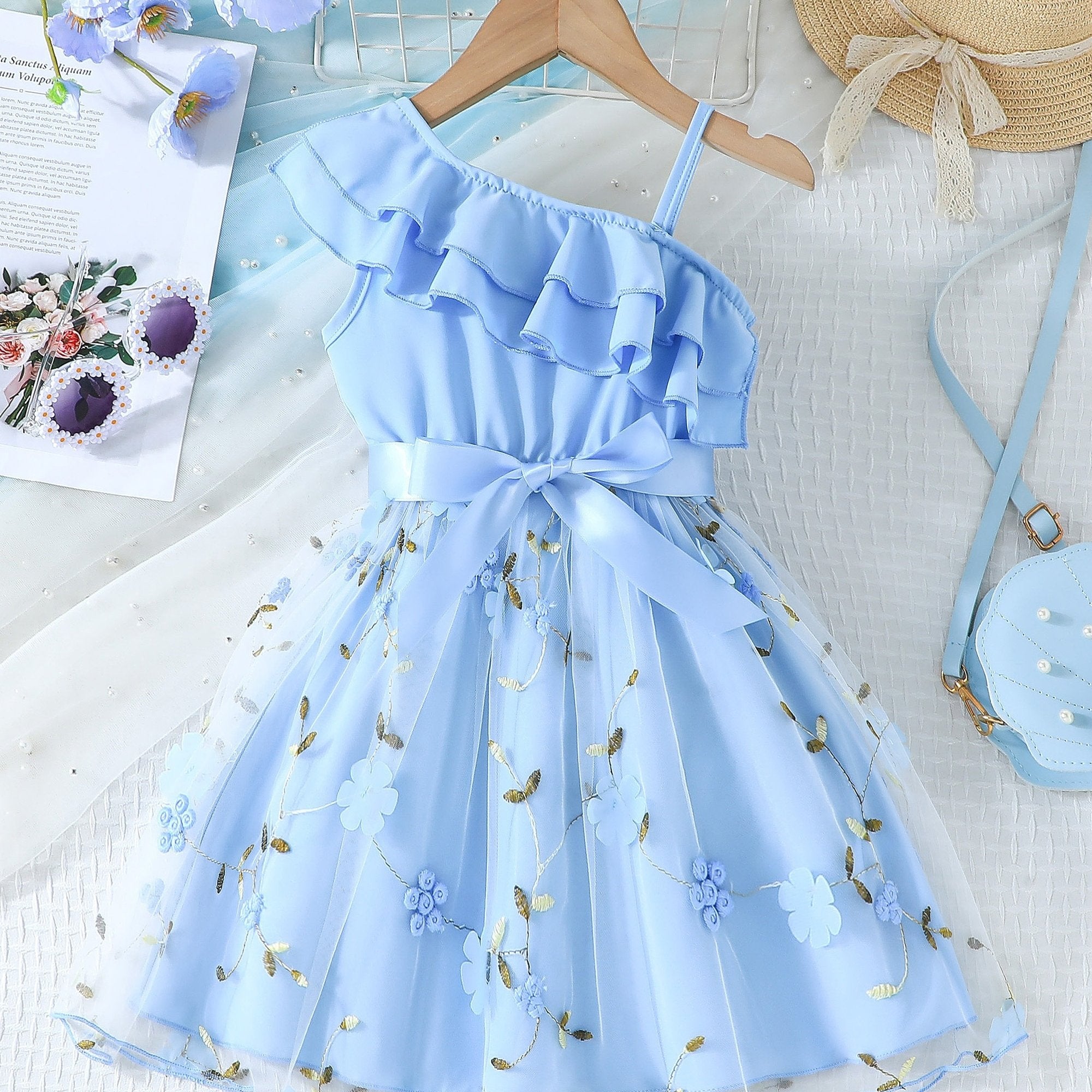 Girls' Floral Cami Tutu Dress with Ruffle Trim for Summer Parties and Holidays