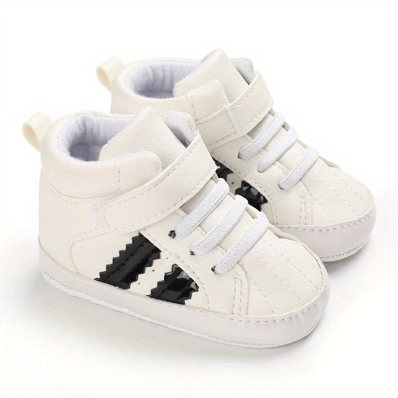 Newborn Toddler Boy's Striped PU Canvas Casual Shoes for First Steps and Crawling