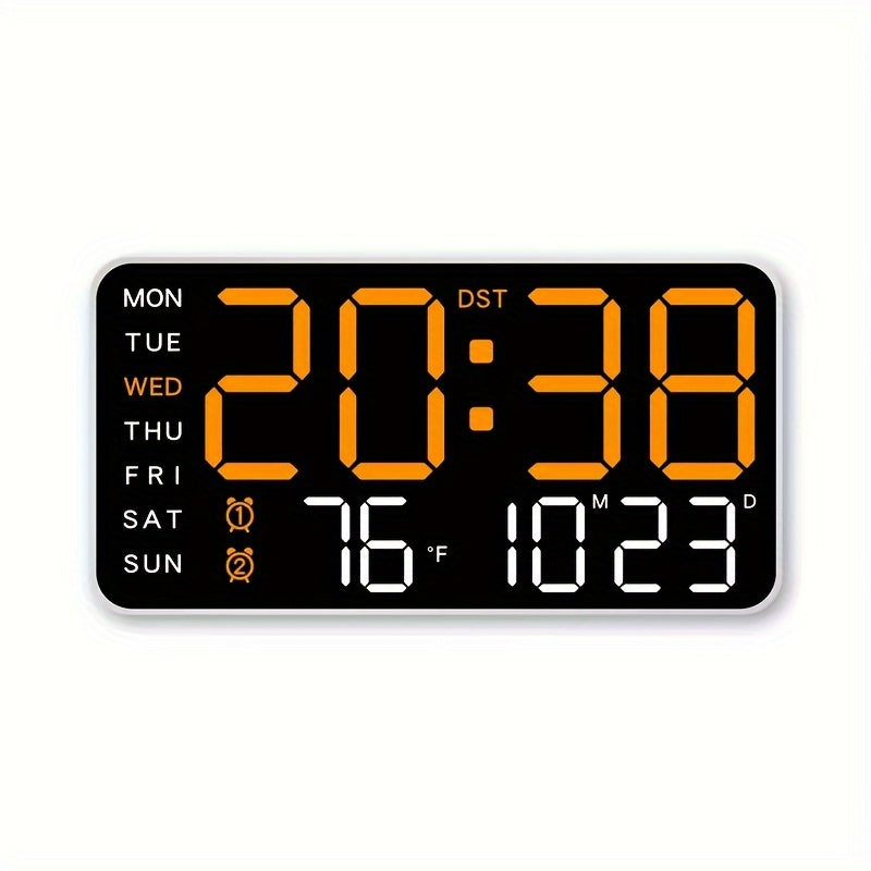 Digital Wall Clock with Temperature Date Time Alarms and Snooze Battery Powered