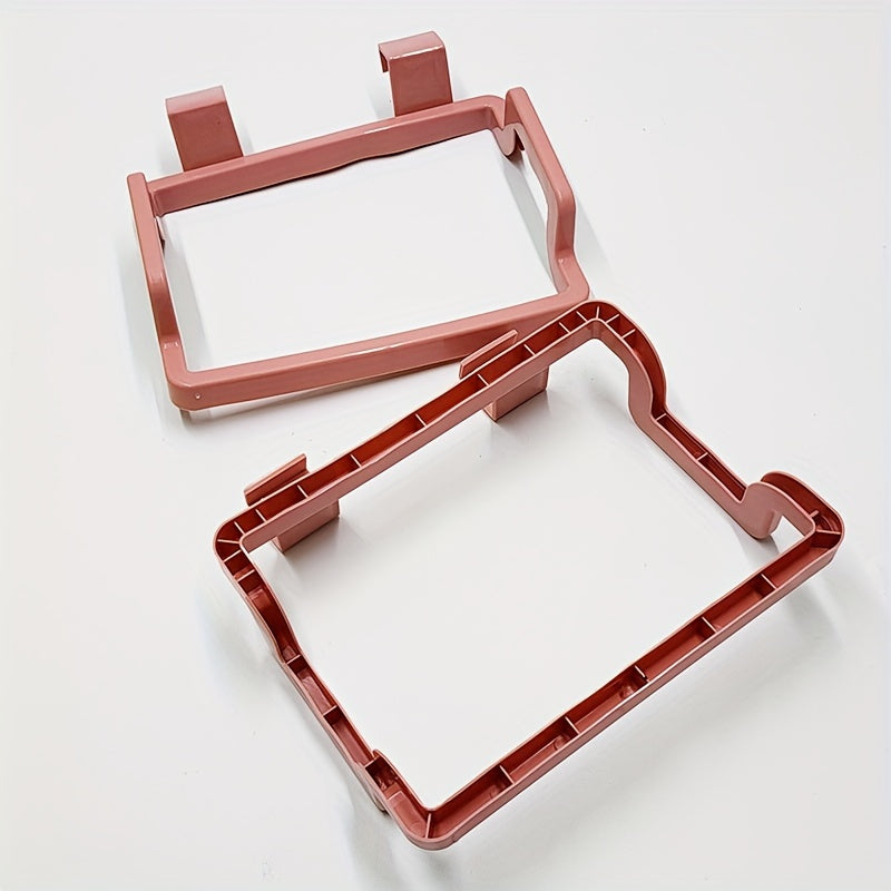 Soporte de plástico rosa para bolsas para organización de cocina y baño, gancho para puerta de armario