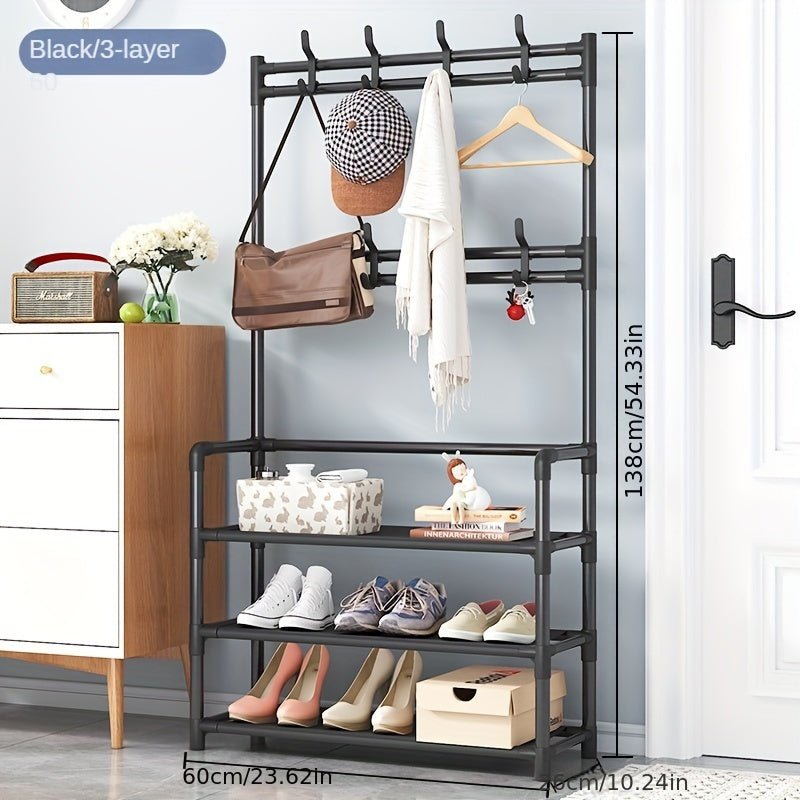 Entryway Organizer with Coat Rack Shoe Storage Hooks and Shelf for Home Entryway