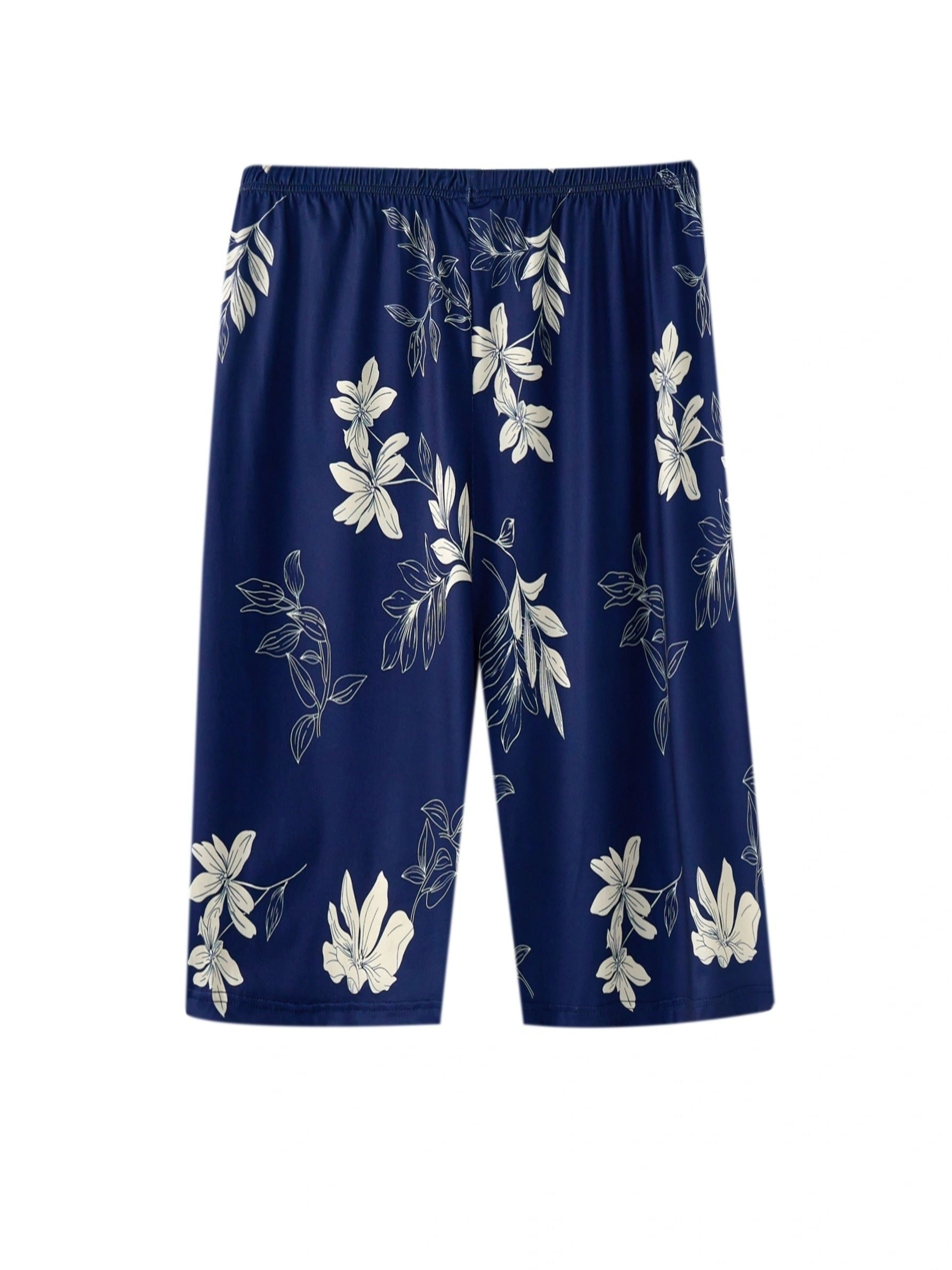 Women's Plus Size Casual Sleep Shorts with Floral Print and Elastic Waist for Lounge