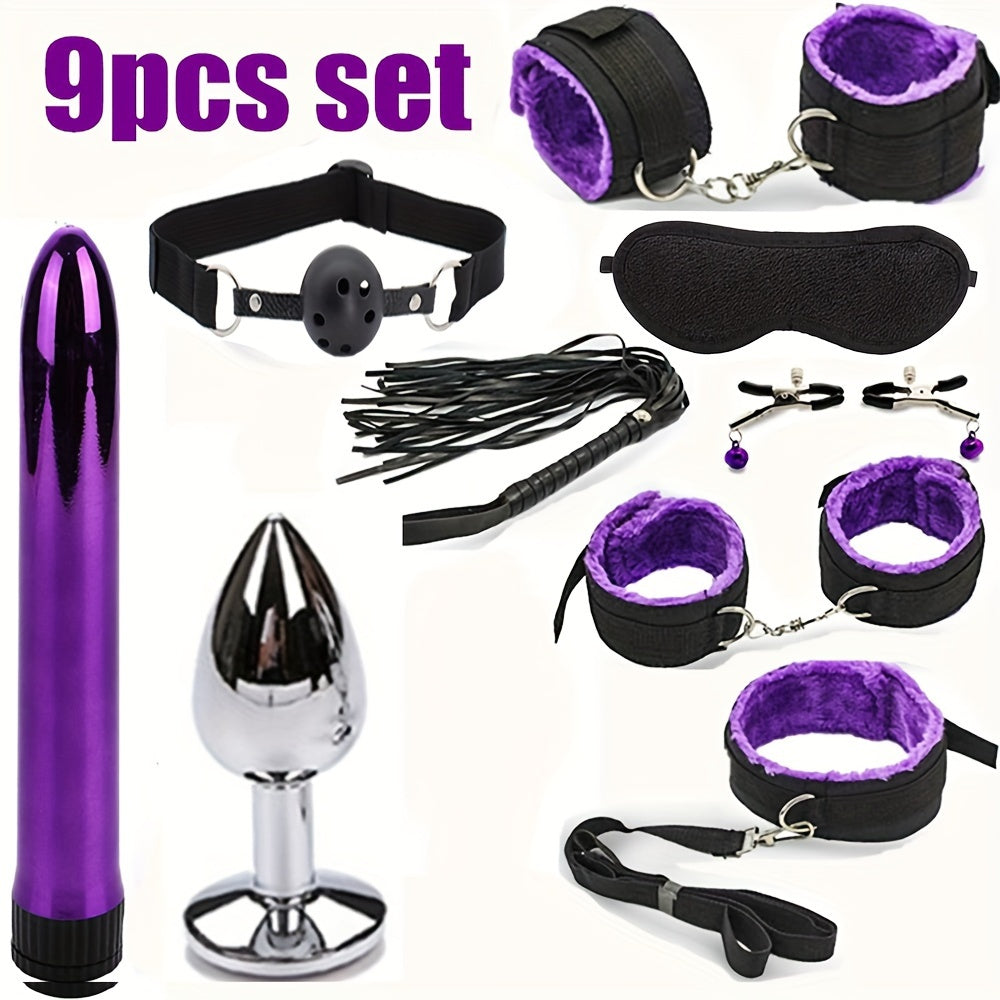 Unisex Silicone BDSM Bondage Set with Anal Plug Handcuffs and Ankle Cuffs