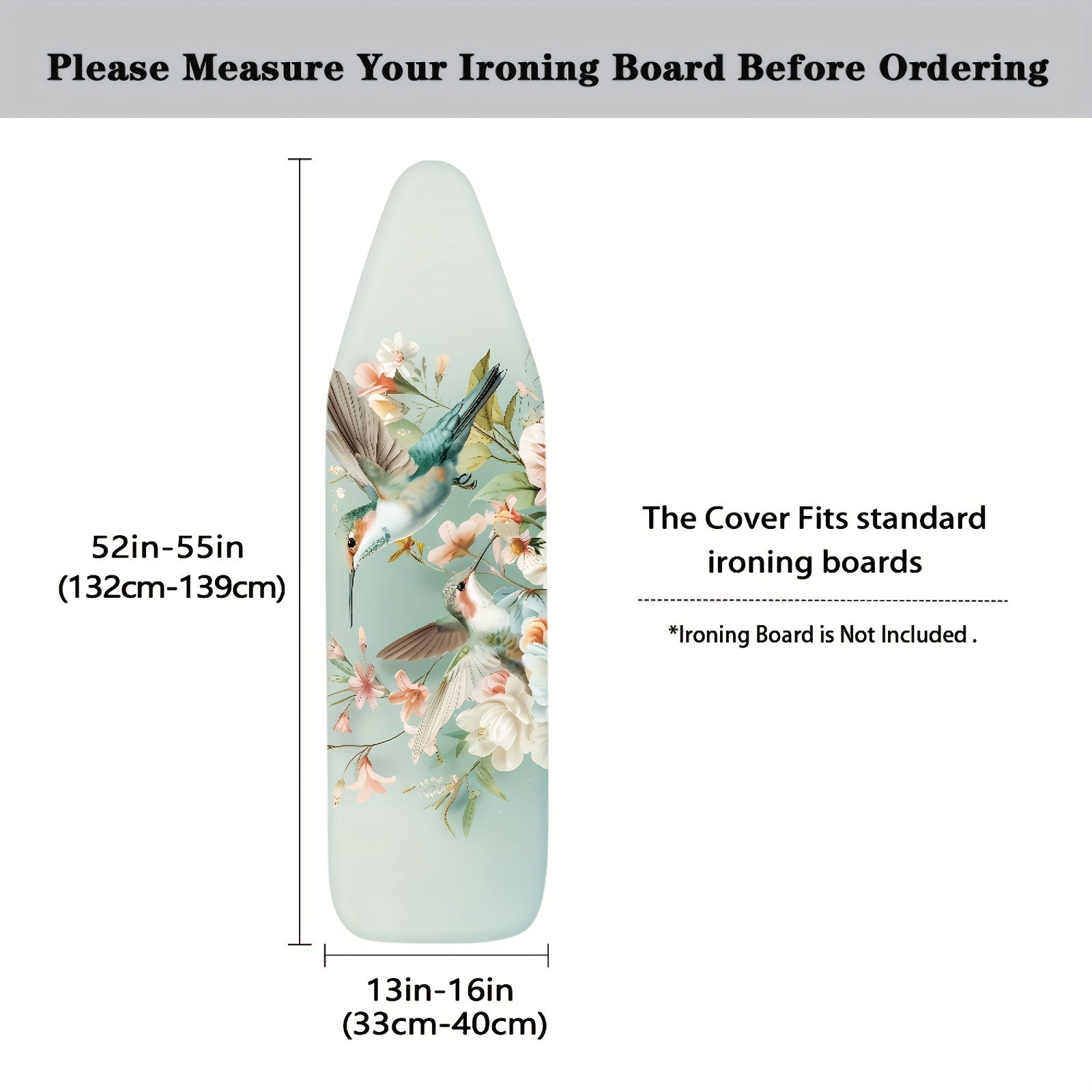 Funda para tabla de planchar con diseño de colibrí floral, antiadherente, resistente a manchas, tamaño estándar