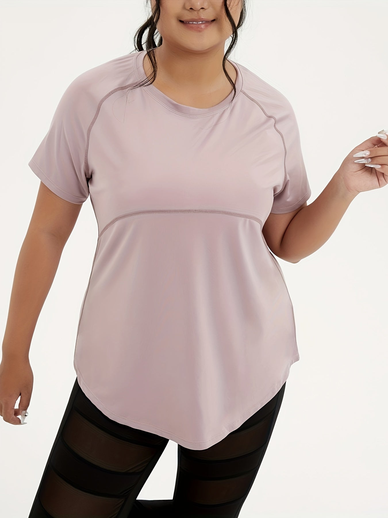 Plus Size Crew Neck T-Shirt with Ripped Polka Dot Knit Fabric