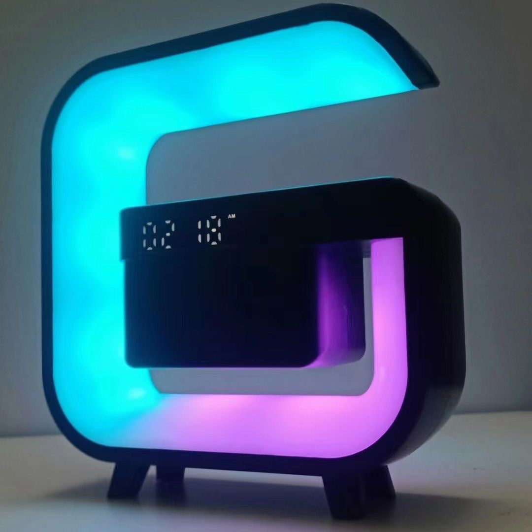 Wireless Music Station with Alarm Clock LED Light Wireless Charging TF MP3 Player for Bedroom