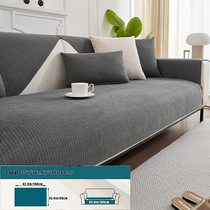 Water-Resistant Velvet Sofa Cover for 1-4 Seat L-Shaped Sofas Pet-Friendly Non-Slip Machine Washable Gray Textured Fabric