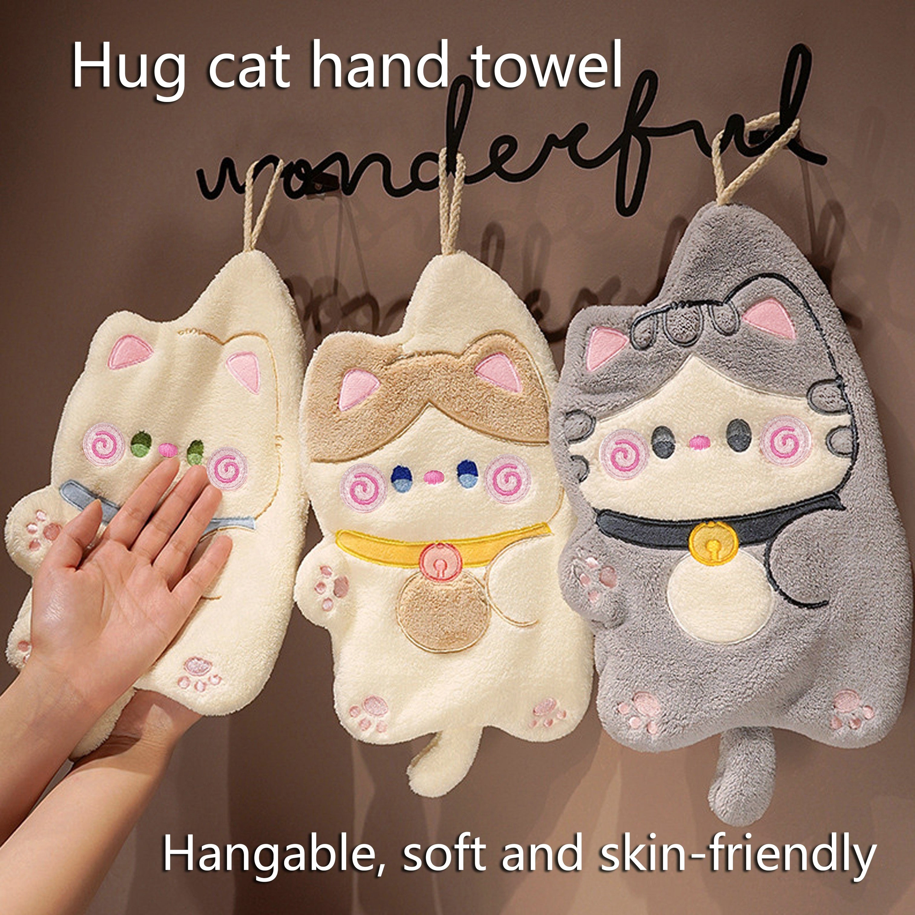 Cat-Shaped Coral Fleece Hand Towel Beige White Gray Quick-Drying Absorbent Kitchen Bathroom Bedroom