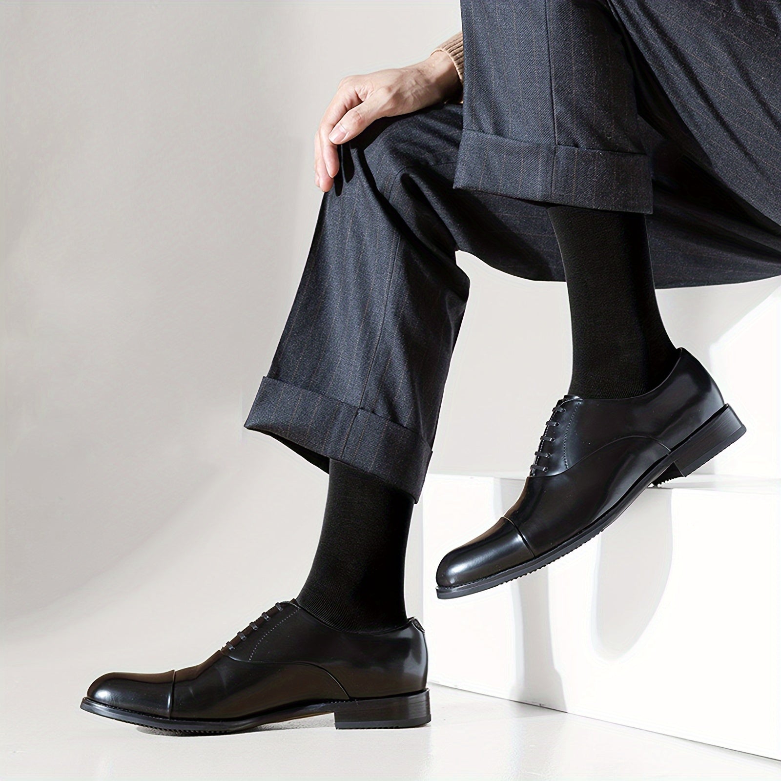 Men's Business Socks 15 Pairs Cotton Blend Solid Color Breathable Dress Socks