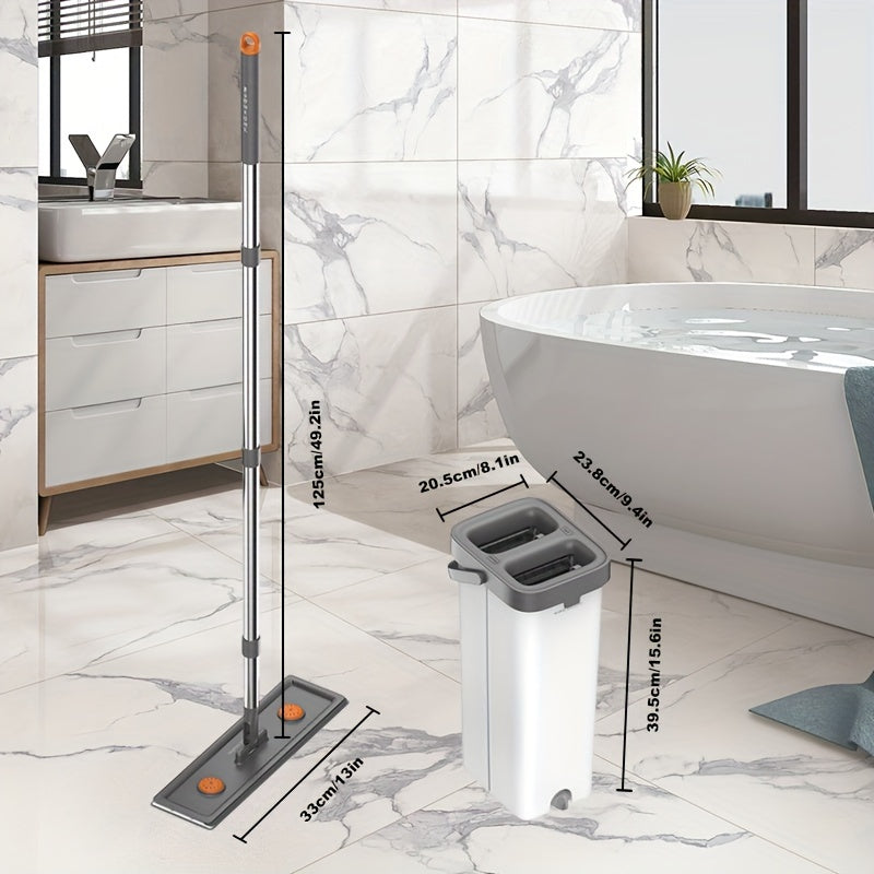 Qo'l bilan tozalashsiz tekis mopu to'plami: Kleyka bilan yopishtiriladigan mop va chelak, plitkalar, marmar, yog'och pollari va shisha yuzalarini ho'l va quruq tozalash uchun.