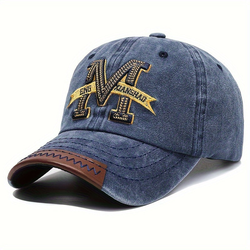 Men Women Denim Duckbill Cap Spring Autumn Washed Cotton Embroidered Letter M Baseball Hat