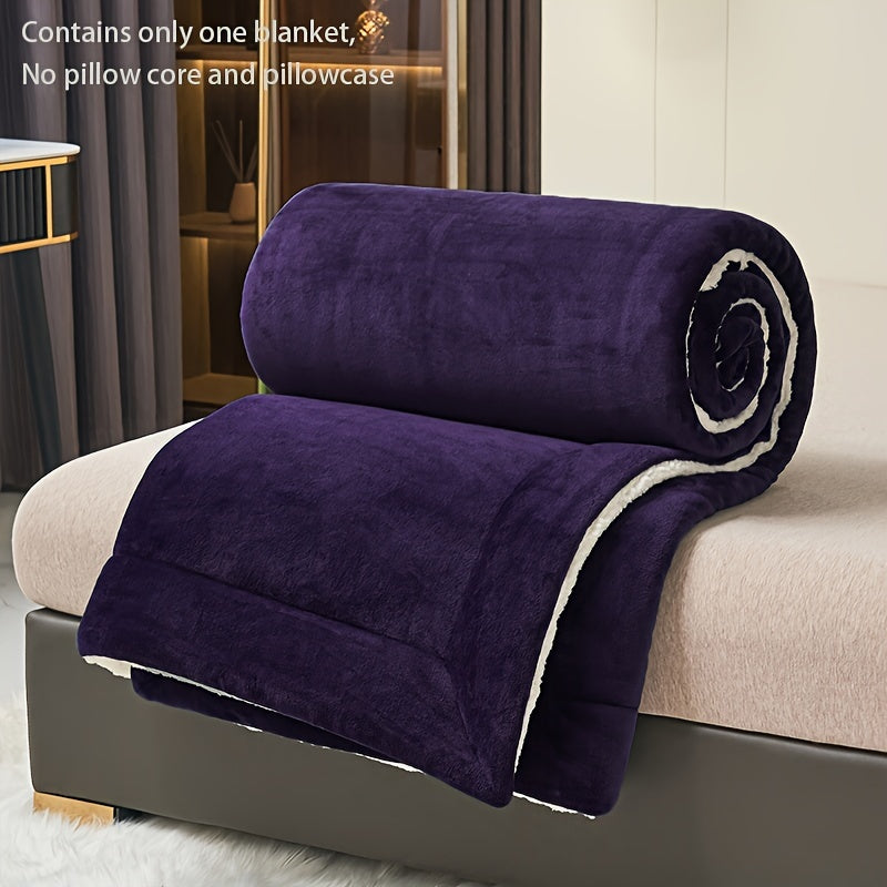 Deep Purple Milk Velvet Shearling Throw Blanket Double-Layered Cozy Warm Soft Machine Washable