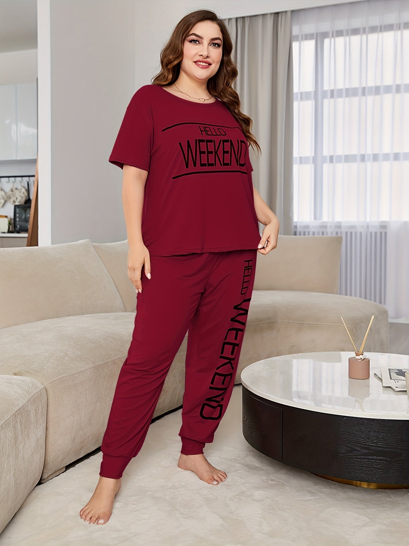 Women's Plus Size Short Sleeve Pajama Set Cotton Cute Cartoon Homewear