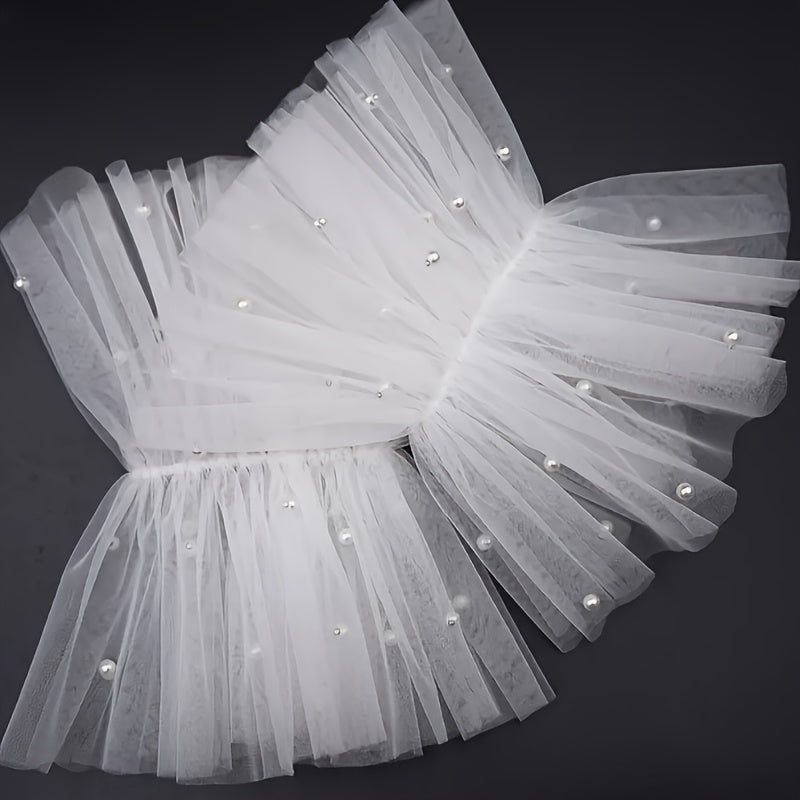 White Mesh Beaded Bridal Wrist Cuffs for Wedding Sleeve Decorations