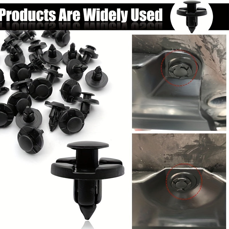 50pcs Black 8mm Car Mud Flap Clips Heavy-Duty Plastic Fasteners