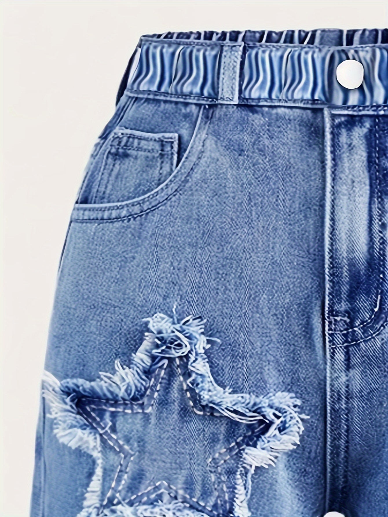 Girls Straight Leg Jeans with Embroidery and Elastic Waist for All Seasons