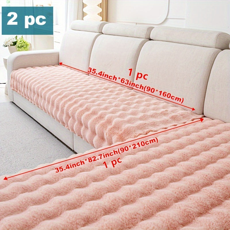 Набор защитных чехлов для диванов из искусственного кроличьего меха на 2/3/4 места, нескользящие, моющиеся в машине, серый