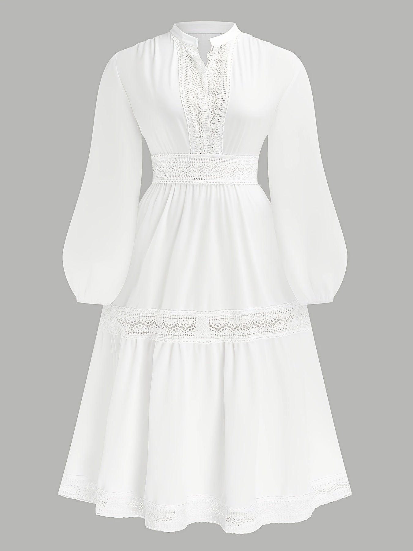 Plus-Size Long Sleeve Ruffle Detail Solid Color Woven Tunic Dress