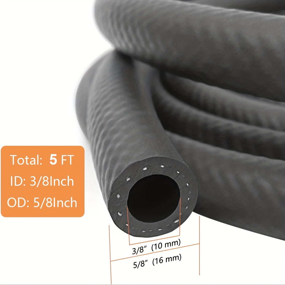 Fuel Line Hose Kit 5/16 and 3/8 Inch Low-Pressure 5 Feet with Clamps