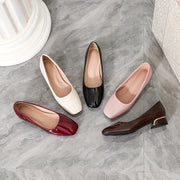 Ayollar uchun kvadrat barmoqli poyabzal, kundalik, bir rangli, past blok poyafzal, kiyinadigan poyabzal