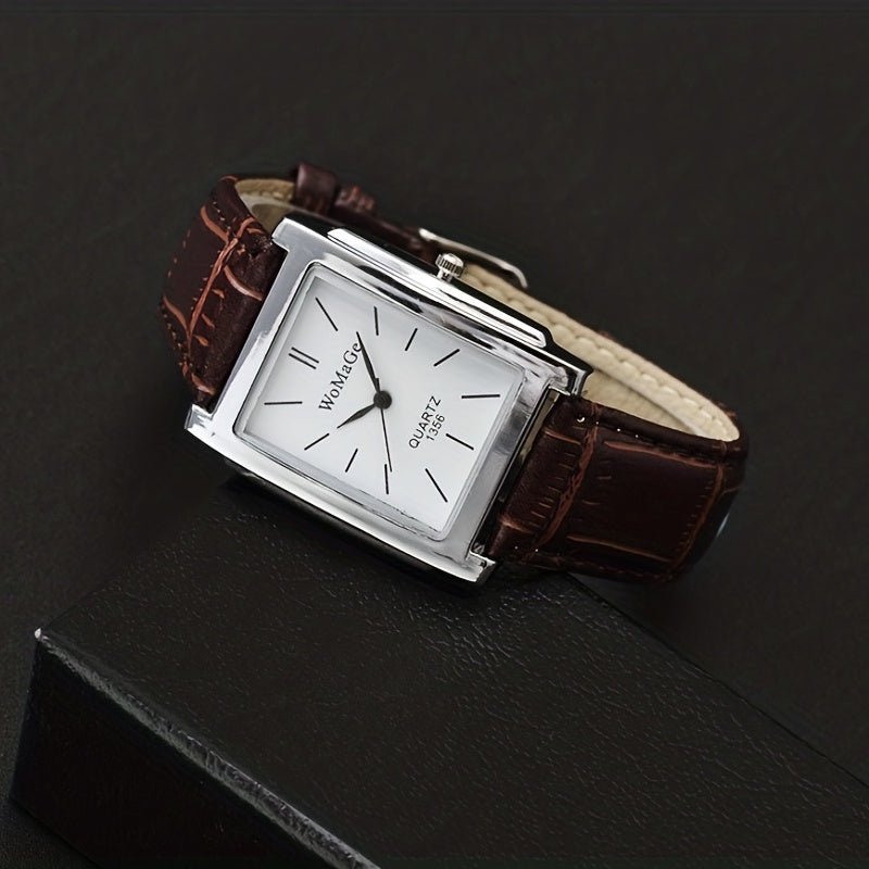 Men's Square Strap Watch Fashion Leather Casual Wristwatch