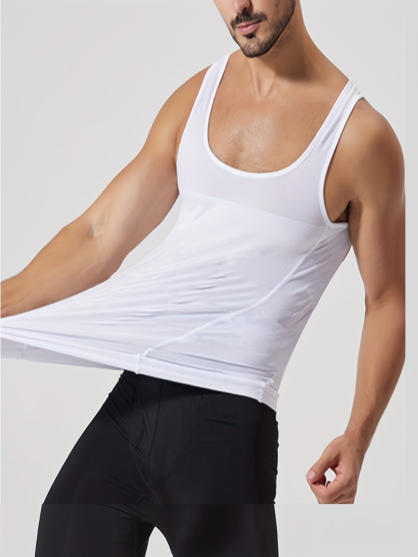 Men's Thermal Compression Tank Top for Abdomen Slimming Sleeveless High-Stretch Nylon Casual