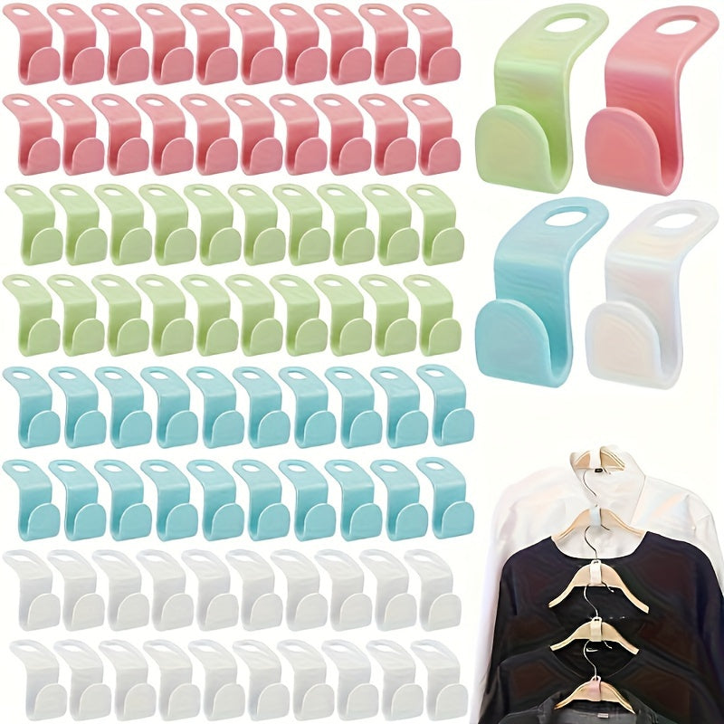 50 Pack Foldable Plastic Wall Hangers for Closet Storage in Assorted Colors